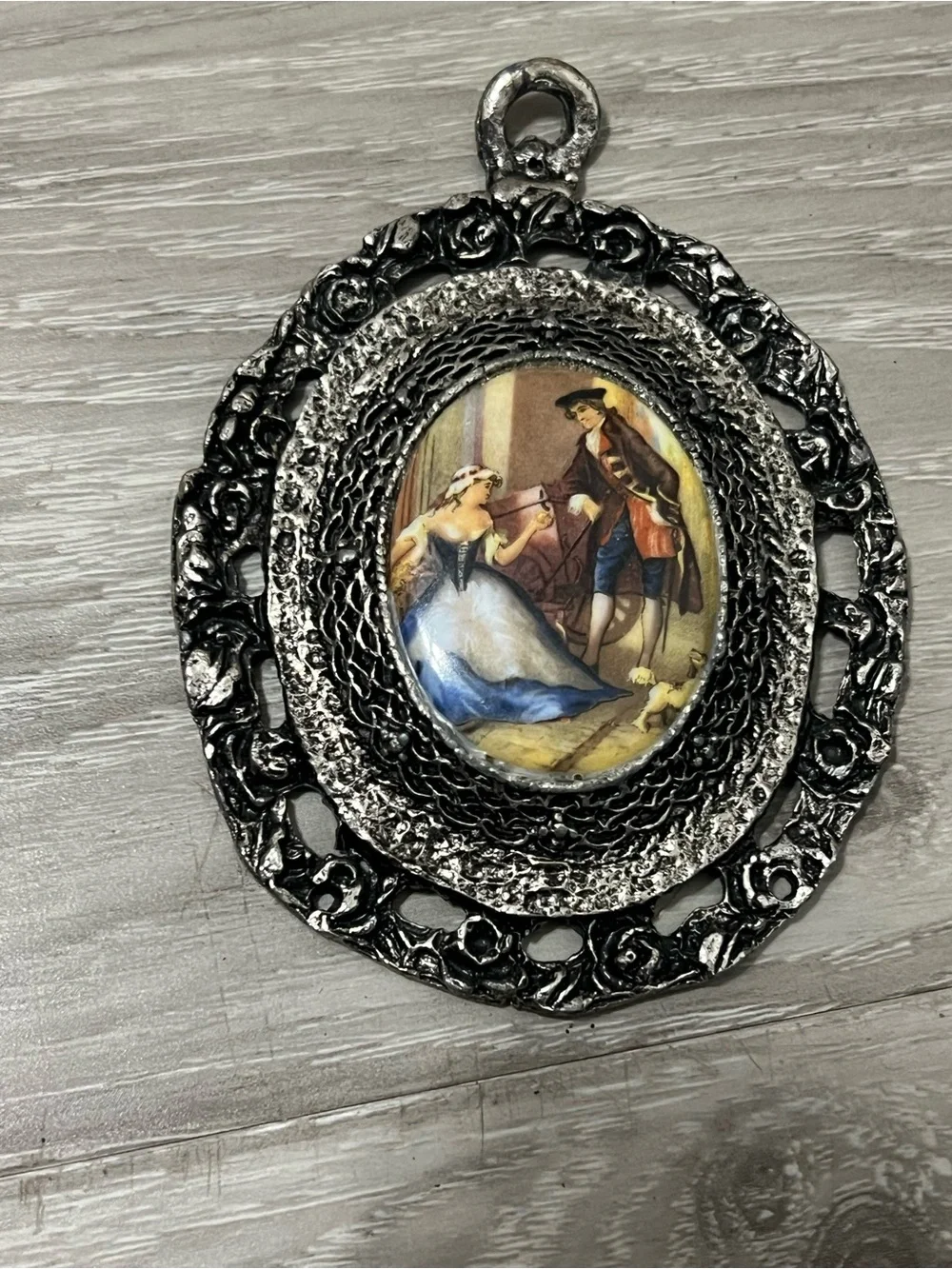 Vintage Large Porcelain Fragonard Pendant Gallant Scene Courting Couple Antique